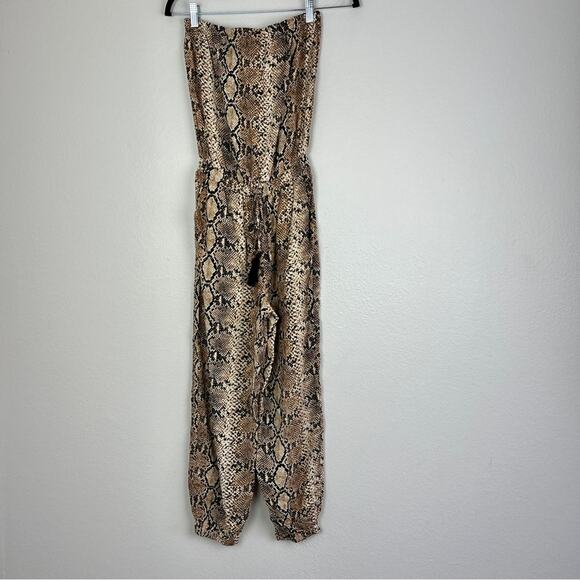Blue Island | Boho Snakeskin Strapless Tan Black Jumpsuit Mob Wife Dinner XS - Picture 5 of 8